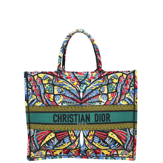 Christian Dior Multicolor Book Tote Butterfly Embroidered Large Bag