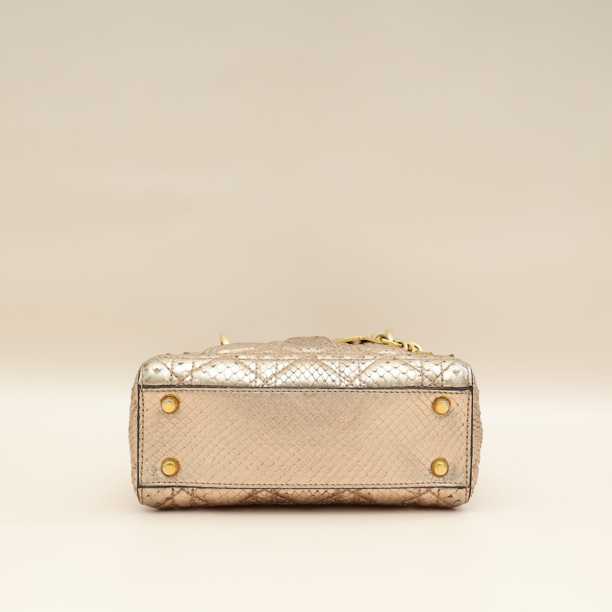 Christian Dior Metallic Rose Gold Python Lady Dior Cannage Supple Mini Bag-Christian Dior-THE CLOSET