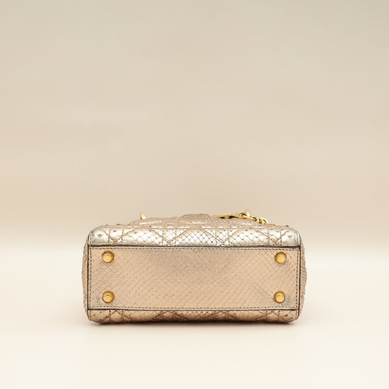 Christian Dior Metallic Rose Gold Python Lady Dior Cannage Supple Mini Bag-Christian Dior-THE CLOSET