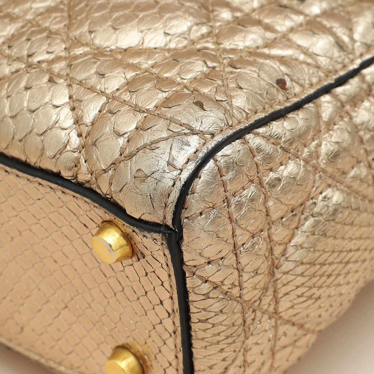 Christian Dior Metallic Rose Gold Python Lady Dior Cannage Supple Mini Bag-Christian Dior-THE CLOSET