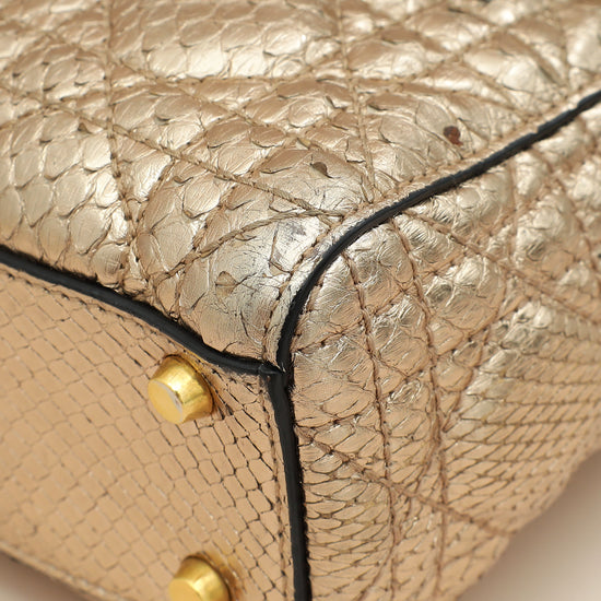 Christian Dior Metallic Rose Gold Python Lady Dior Cannage Supple Mini Bag-Christian Dior-THE CLOSET