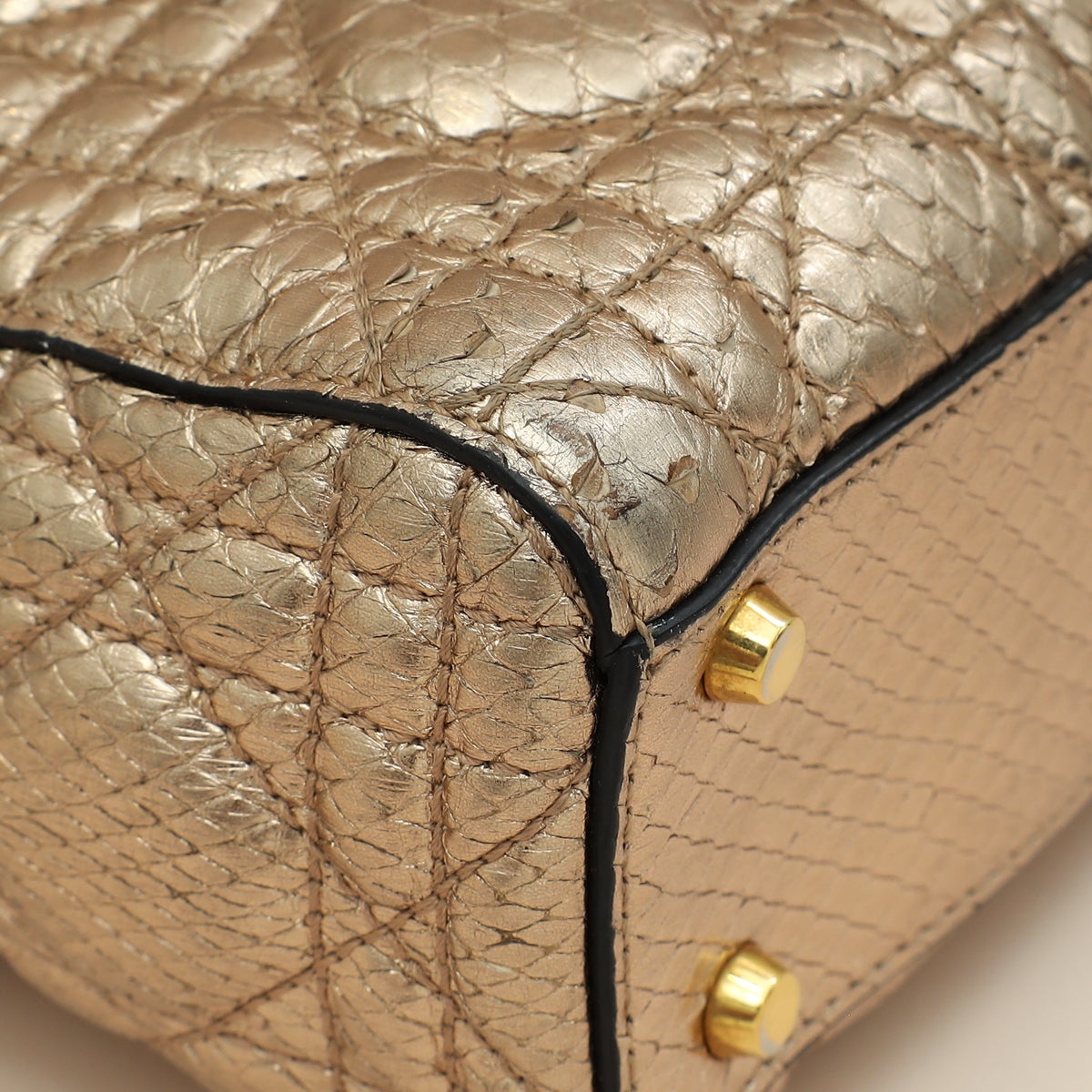 Christian Dior Metallic Rose Gold Python Lady Dior Cannage Supple Mini Bag-Christian Dior-THE CLOSET