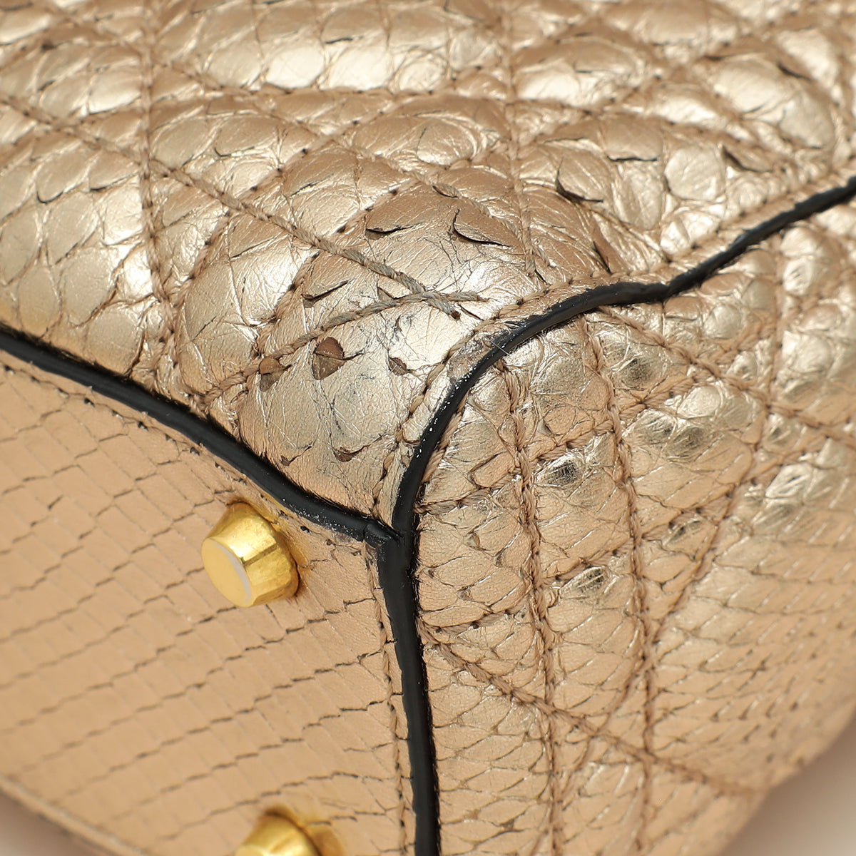 Christian Dior Metallic Rose Gold Python Lady Dior Cannage Supple Mini Bag-Christian Dior-THE CLOSET