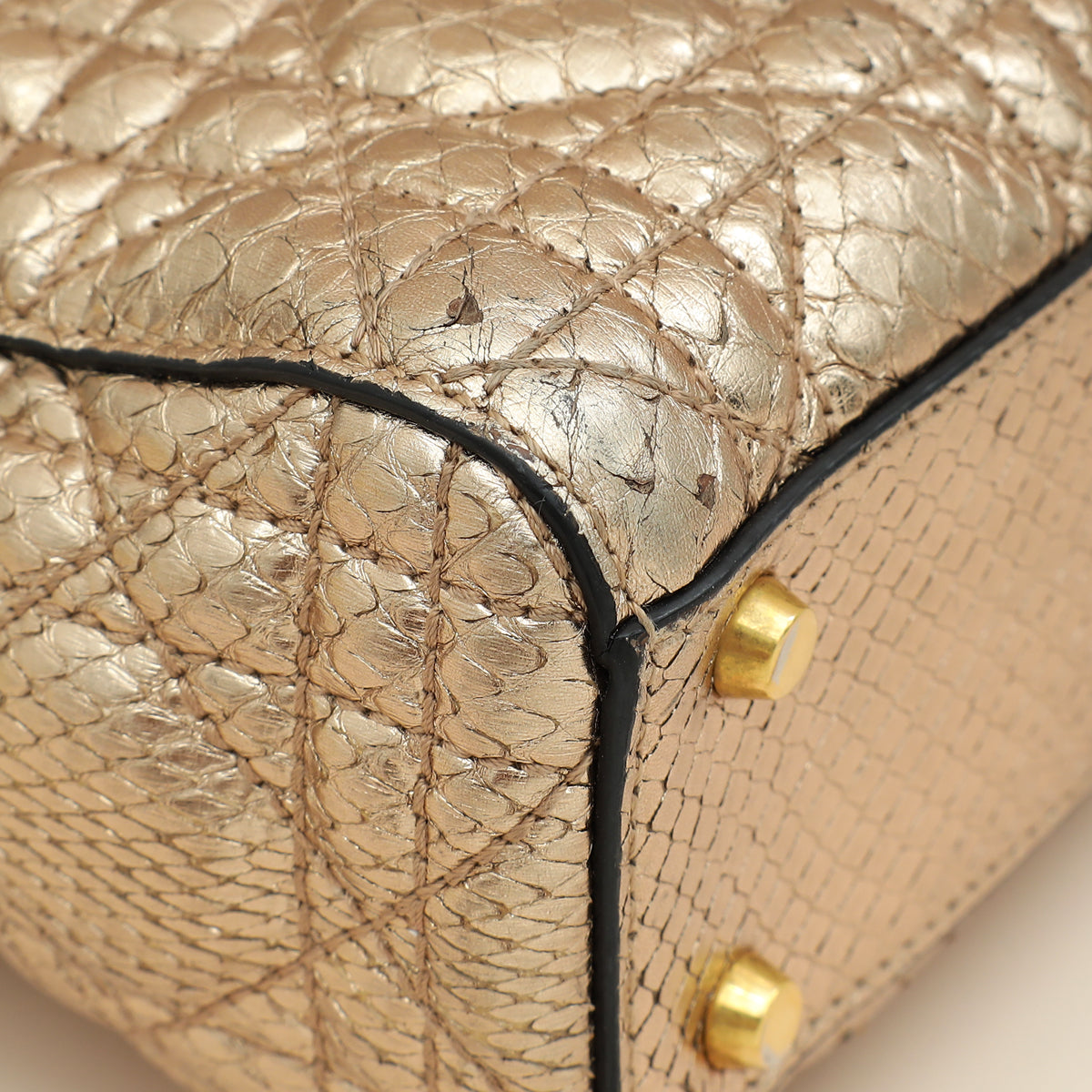 Christian Dior Metallic Rose Gold Python Lady Dior Cannage Supple Mini Bag-Christian Dior-THE CLOSET