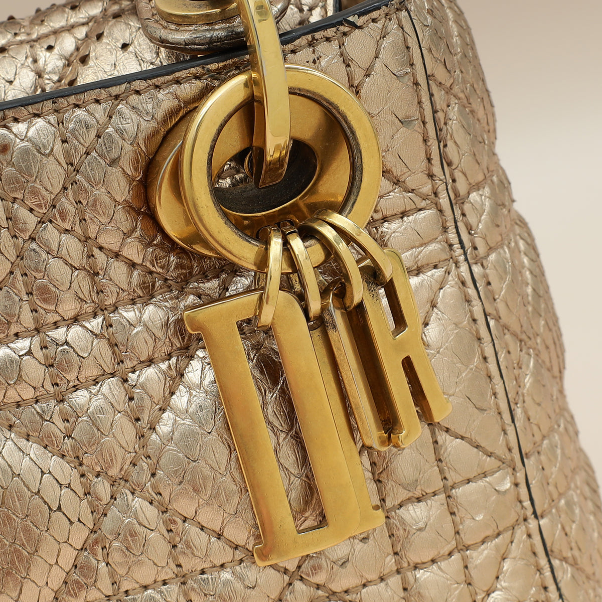 Christian Dior Metallic Rose Gold Python Lady Dior Cannage Supple Mini Bag-Christian Dior-THE CLOSET