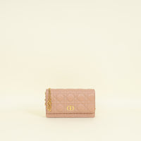 Christian Dior Rose De Vents Caro Cannage Pouch With Chain