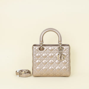 Christian Dior Metallic Champaign Lady Dior Medium Bag