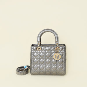 Christian Dior Metallic Asphalt Lady Dior Medium Bag