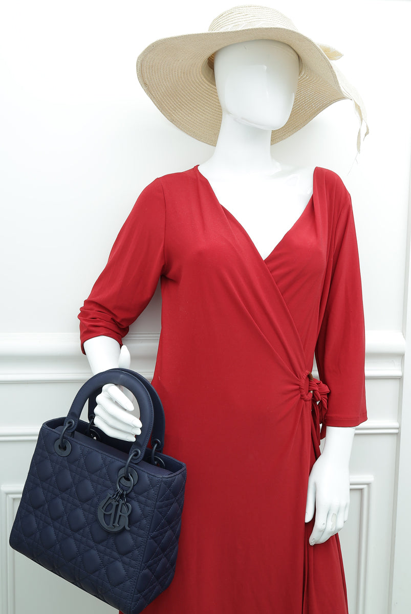 Christian Dior Blue Ultramatte Cannage Lady Dior Medium Bag