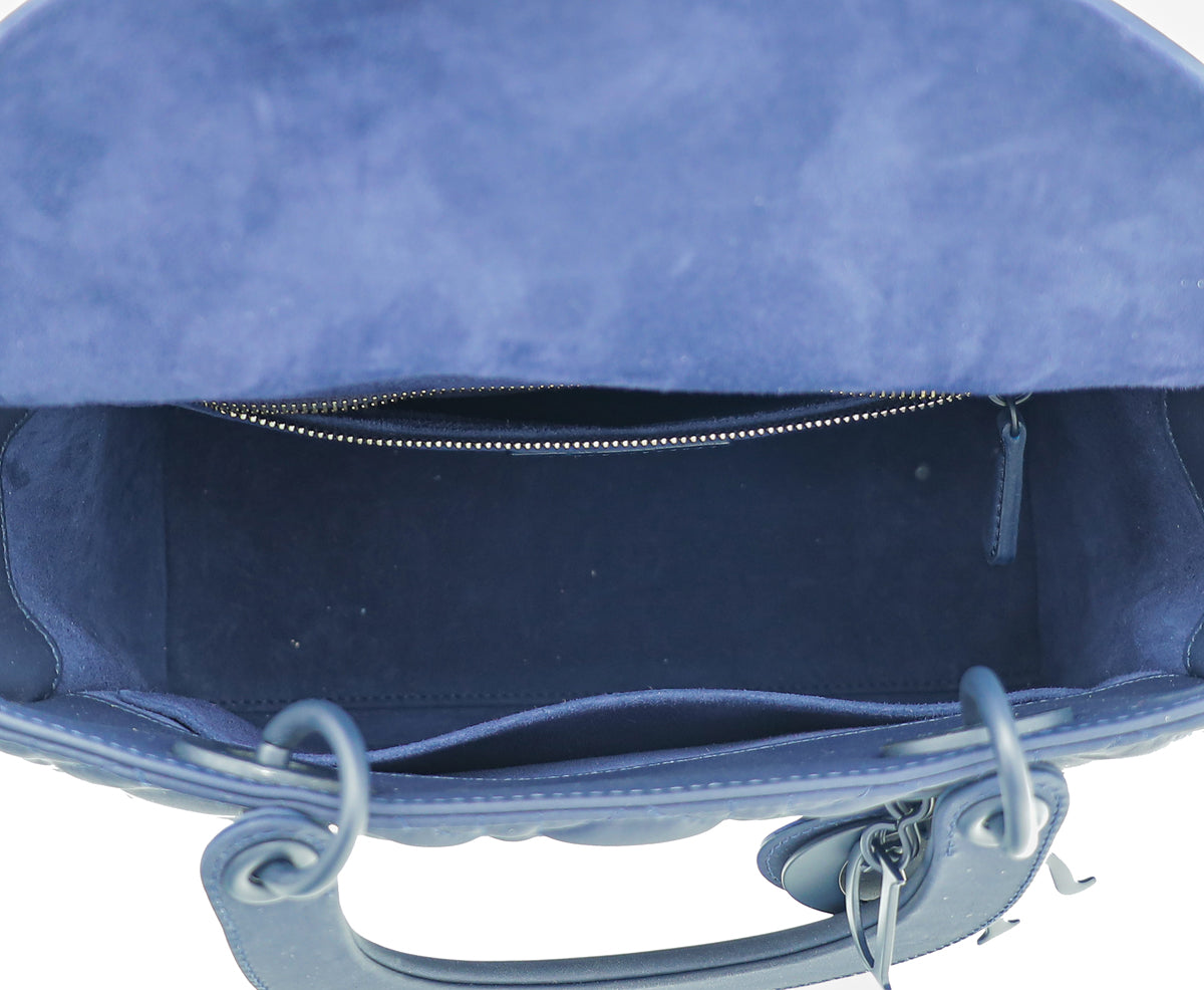 Christian Dior Blue Ultramatte Cannage Lady Dior Medium Bag