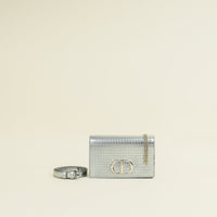 Christian Dior Metallic Silver Micro Cannage 30 Montaigne 2-in-1 Pouch
