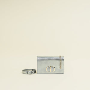 Christian Dior Metallic Silver Micro Cannage 30 Montaigne 2-in-1 Pouch