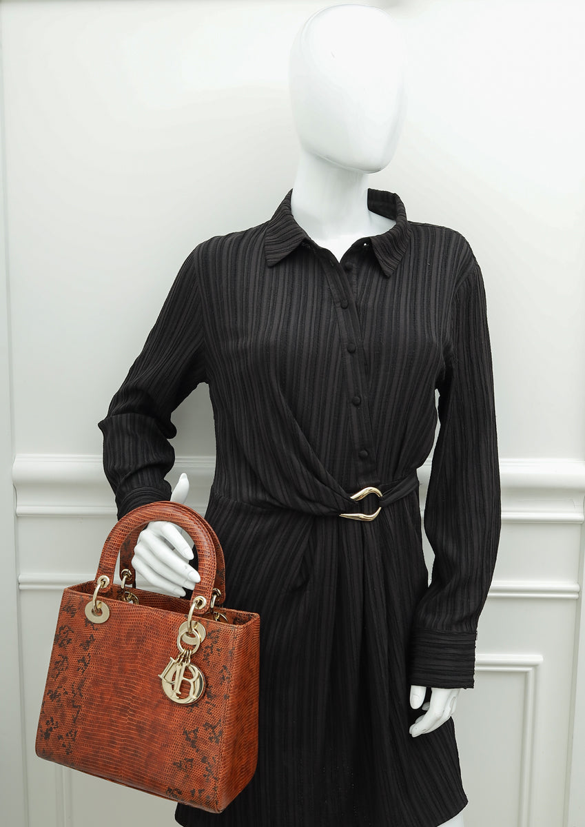 Christian Dior Brown Lizard Lady Dior Medium Bag – THE CLOSET