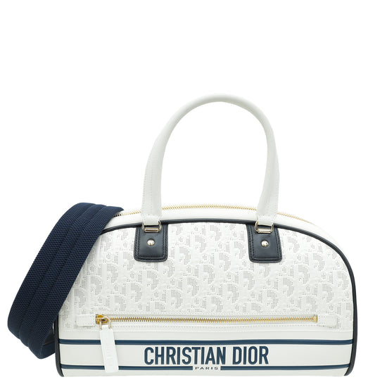 Christian Dior Bicolor Perforated Medium Dior Vibe Classic Bowling Bag