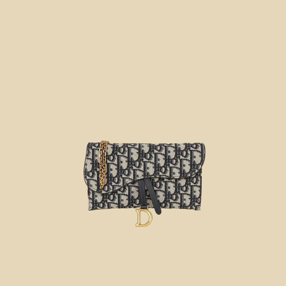 Christian Dior Blue Oblique Saddle Wallet on Chain-Christian Dior-THE CLOSET
