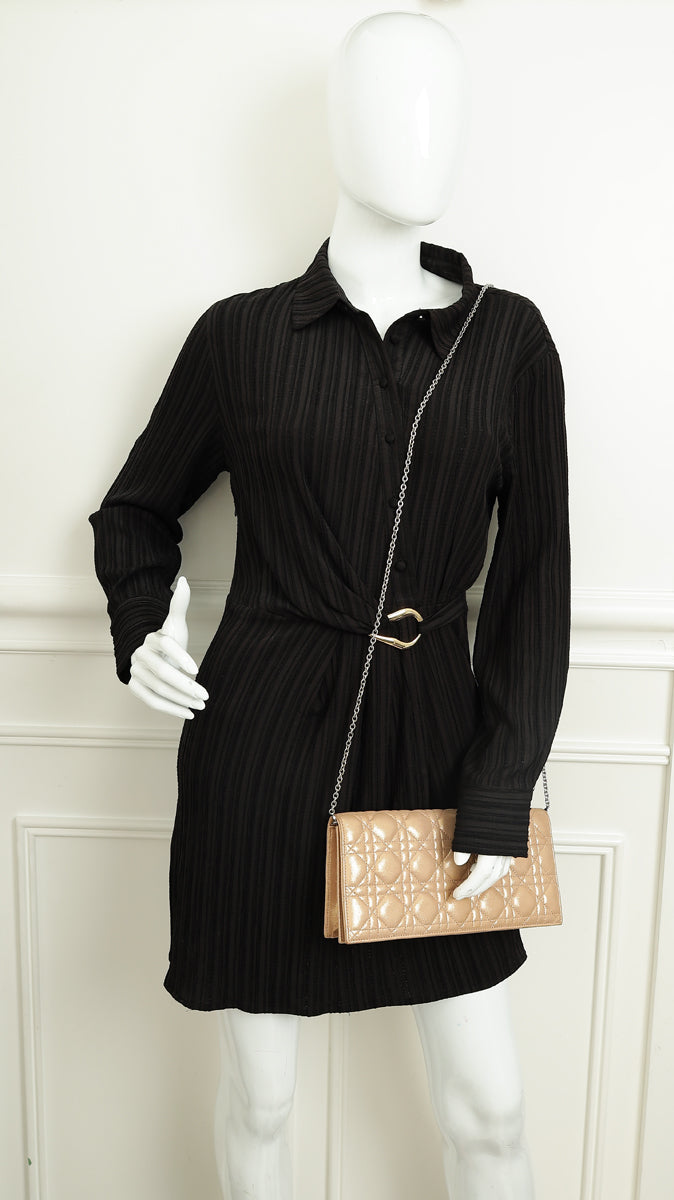 Christian Dior Metallic Gold Cannage Lady Dior Convertible Clutch-Christian Dior-THE CLOSET