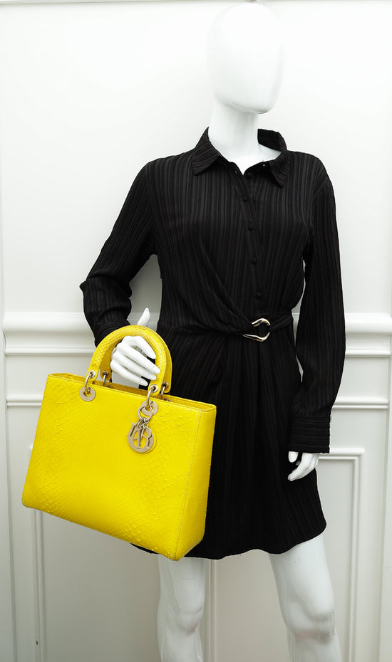 Christian Dior Yellow Python Lady Dior Large Bag