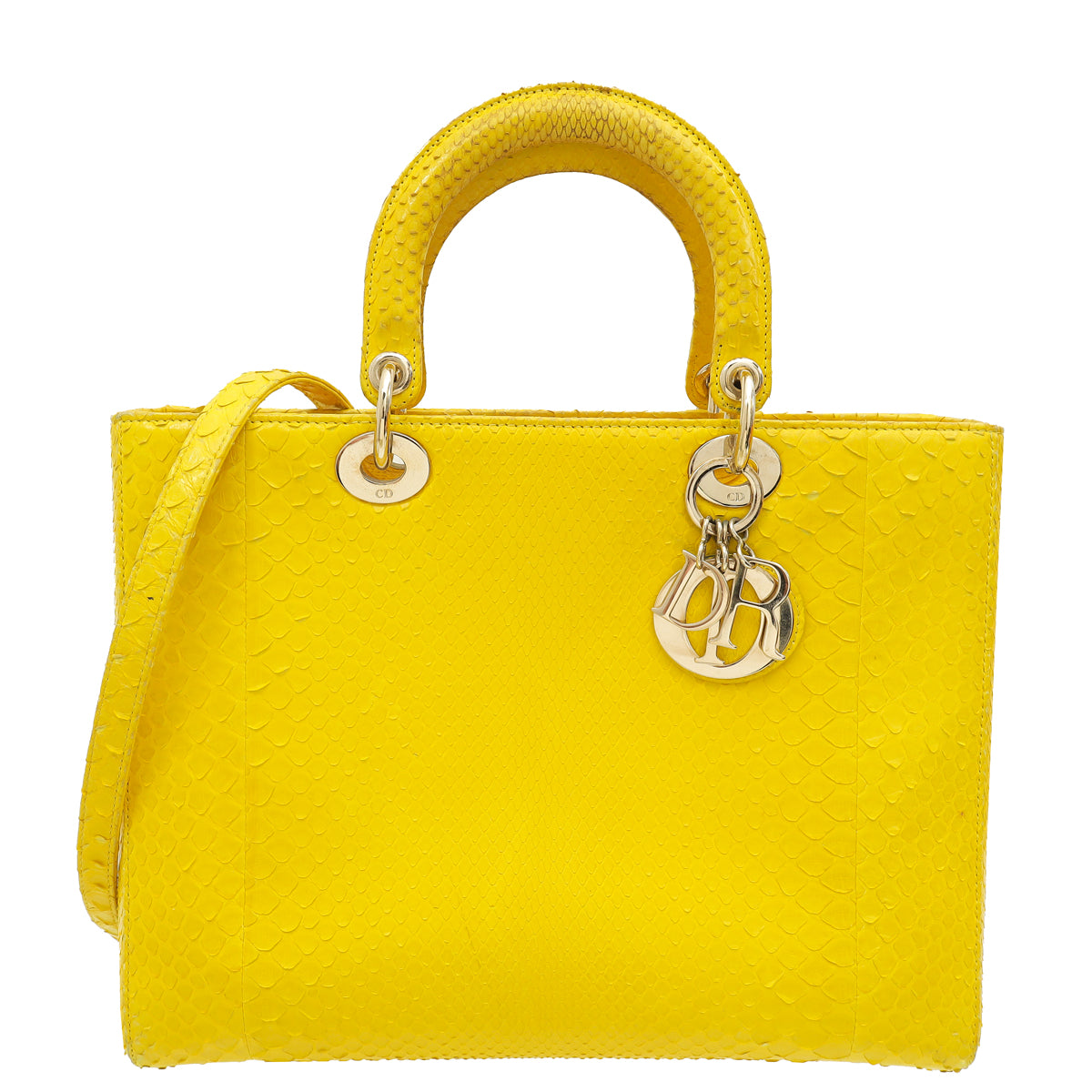 Christian Dior Yellow Python Lady Dior Large Bag