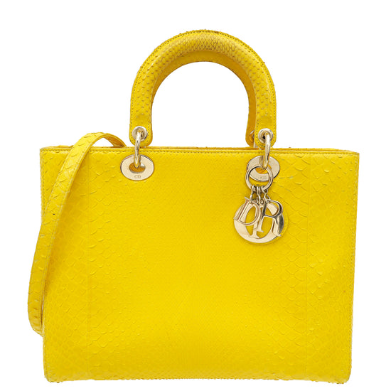 Christian Dior Yellow Python Lady Dior Large Bag