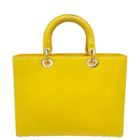 Christian Dior Yellow Python Lady Dior Large Bag