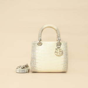 Christian Dior Bicolor Niloticus Crocodile Himalaya Lady Dior Medium Bag