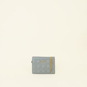 Christian Dior Grey Cannage Caro Zipped Pouch With Chain