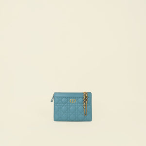 Christian Dior Blue Cannage Caro Zipped Pouch With Chain