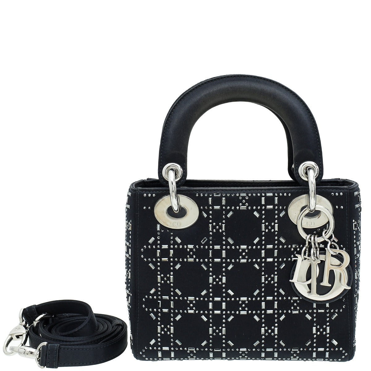 Christian Dior Black Cannage Satin Lady Dior Mini Strass Bag-Christian Dior-THE CLOSET