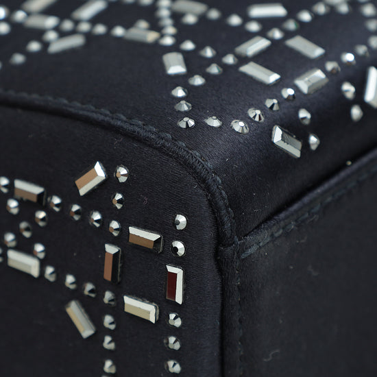 Load image into Gallery viewer, Christian Dior Black Cannage Satin Lady Dior Mini Strass Bag
