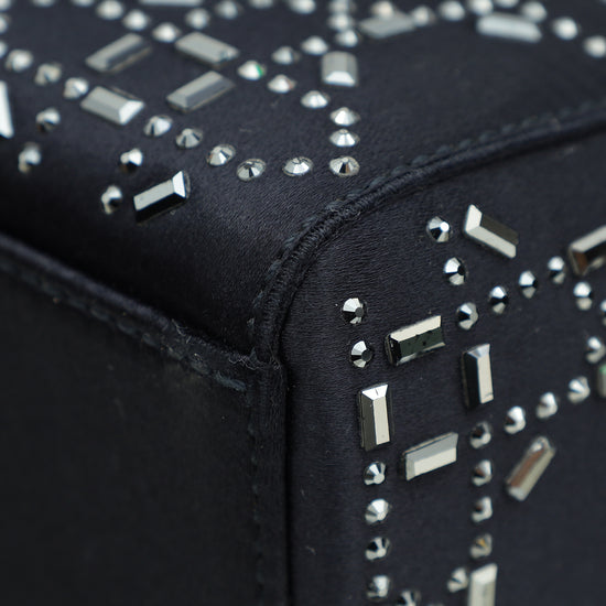 Load image into Gallery viewer, Christian Dior Black Cannage Satin Lady Dior Mini Strass Bag
