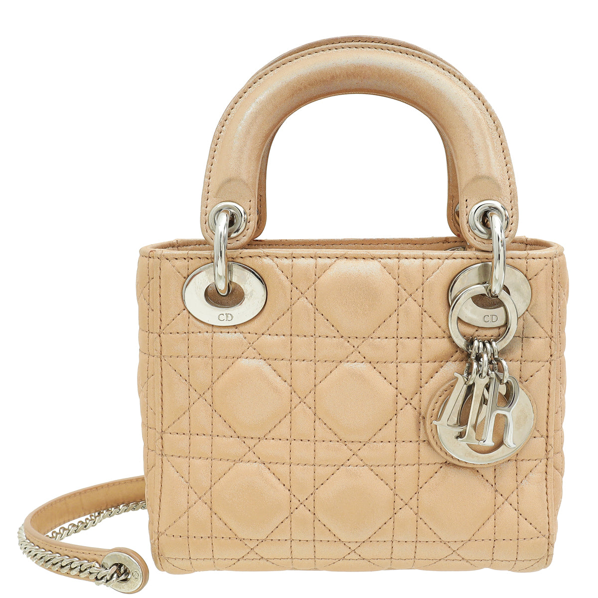 Christian Dior Metallic Nude Lady Dior Mini Shimmering Chain Bag-Christian Dior-THE CLOSET