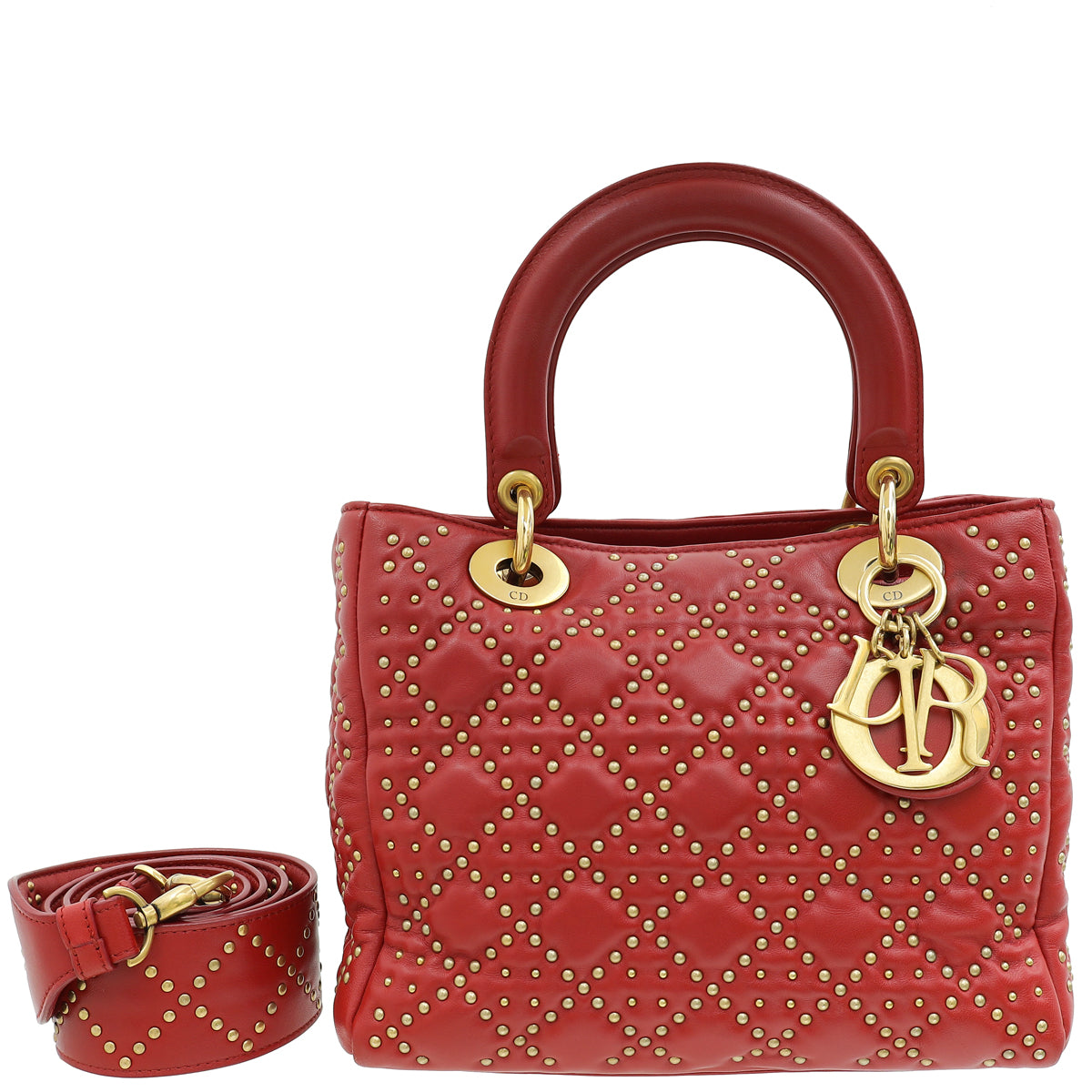 Christian Dior Red Lady Dior Studded Supple Medium Bag-Christian Dior-THE CLOSET