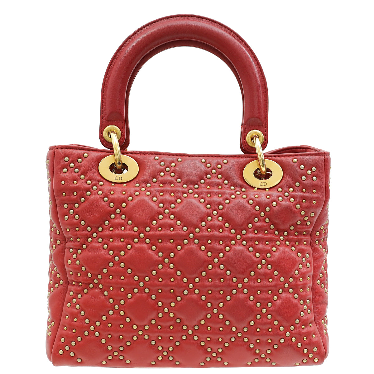 Christian Dior Red Lady Dior Studded Supple Medium Bag-Christian Dior-THE CLOSET