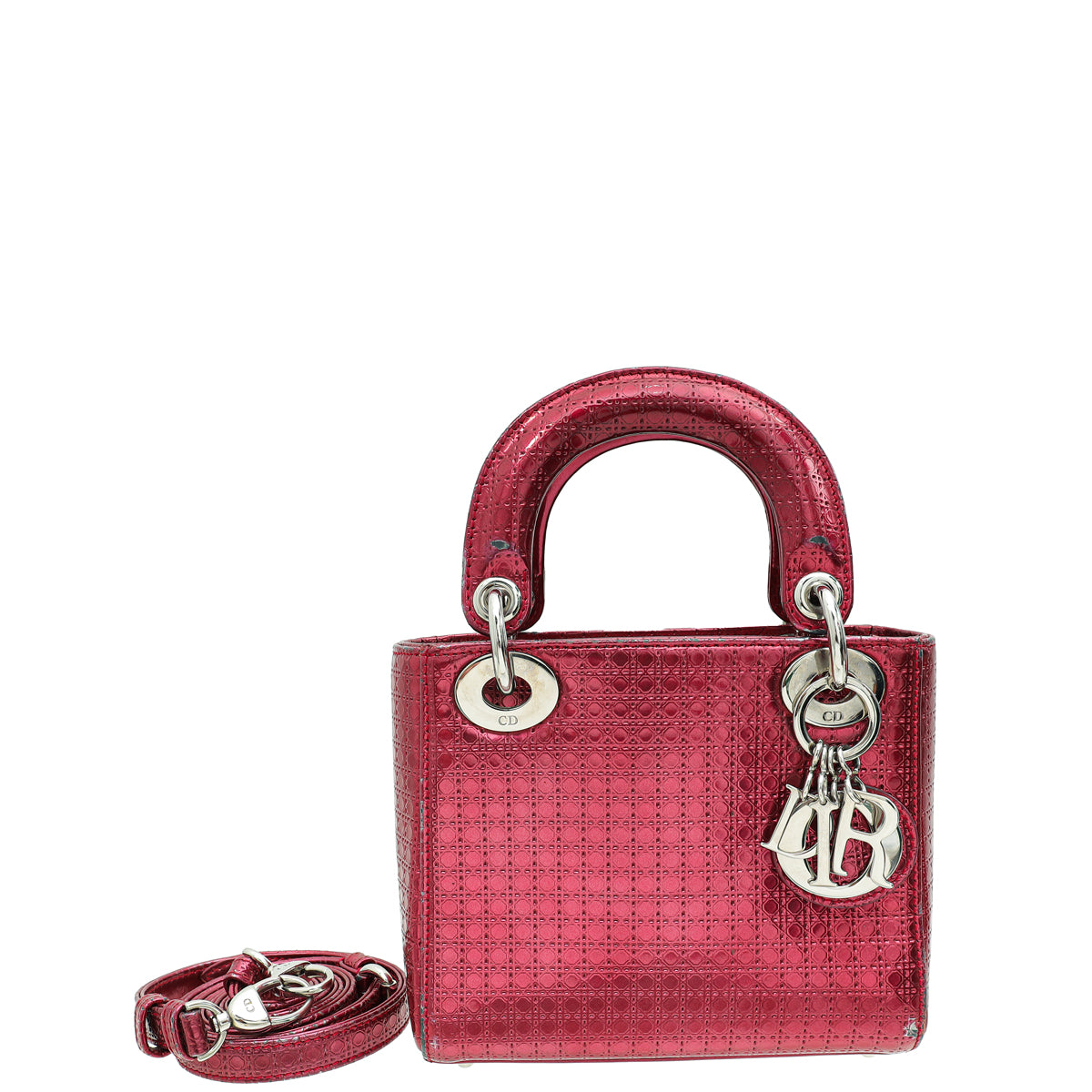 Christian Dior Metallic Fuchsia Lady Dior Microcannage Mini Strap Bag-Christian Dior-THE CLOSET