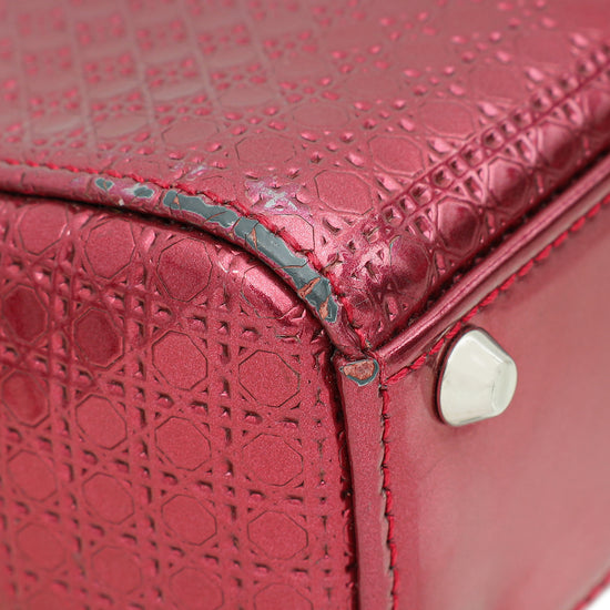 Load image into Gallery viewer, Christian Dior Metallic Fuchsia Lady Dior Microcannage Mini Strap Bag
