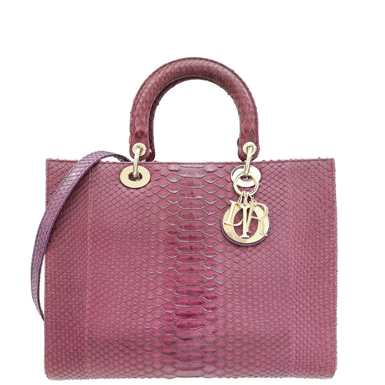 Christian Dior Purple Python Lady Dior Large Bag