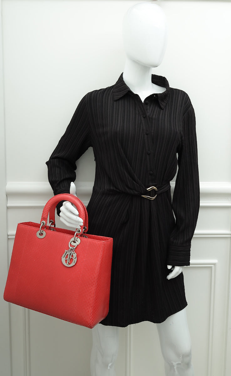 Christian Dior Red Snakeskin Lady Dior Large Bag-Christian Dior-THE CLOSET