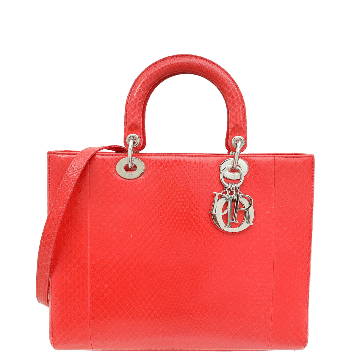 Christian Dior Red Snakeskin Lady Dior Large Bag