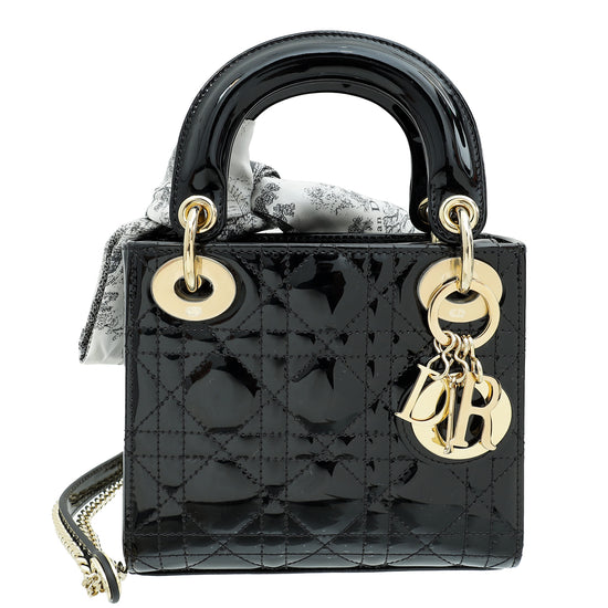 Christian Dior Black Lady Dior Mini Chain Bag W/ Twilly