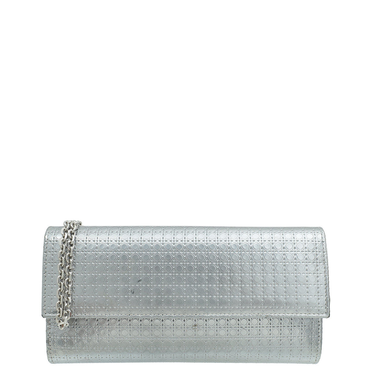 Christian Dior Silver Metallic Micro-Cannage Lady Dior Croisiere Chain Wallet-Christian Dior-THE CLOSET
