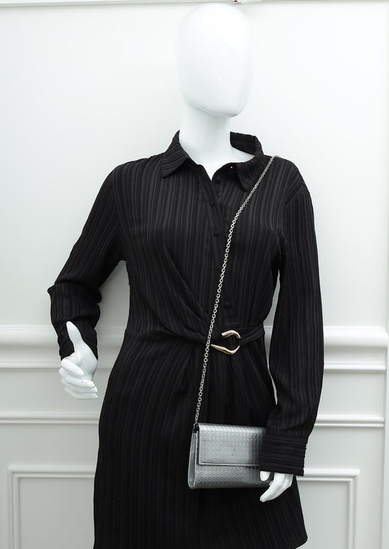 Load image into Gallery viewer, Christian Dior Silver Metallic Micro-Cannage Lady Dior Croisiere Chain Wallet
