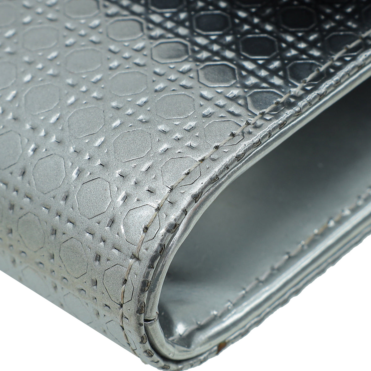 Christian Dior Silver Metallic Micro-Cannage Lady Dior Croisiere Chain Wallet
