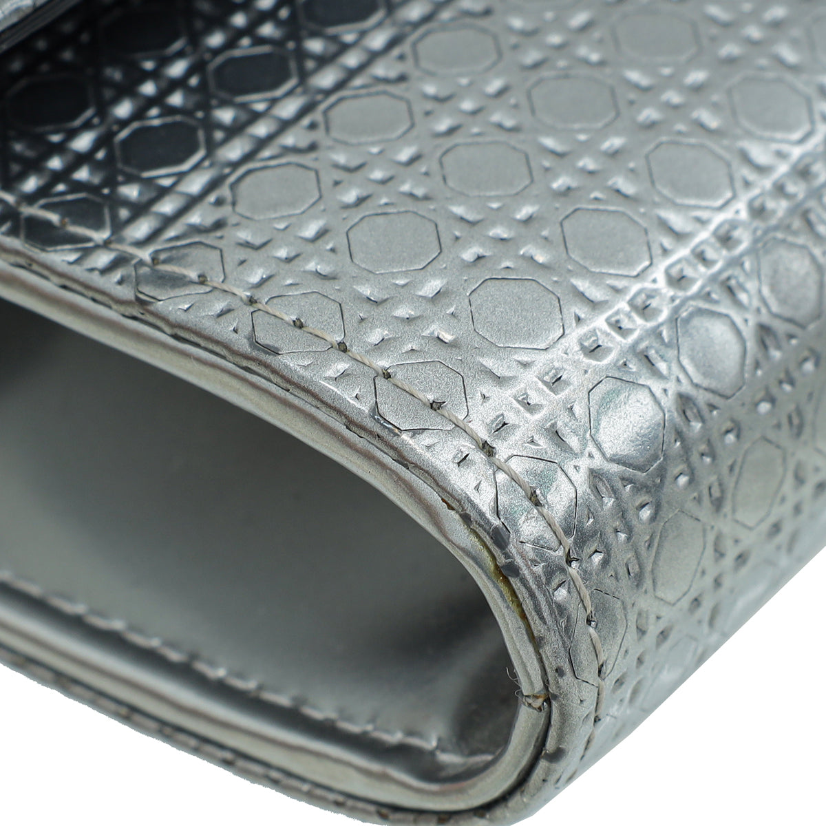 Christian Dior Silver Metallic Micro-Cannage Lady Dior Croisiere Chain Wallet