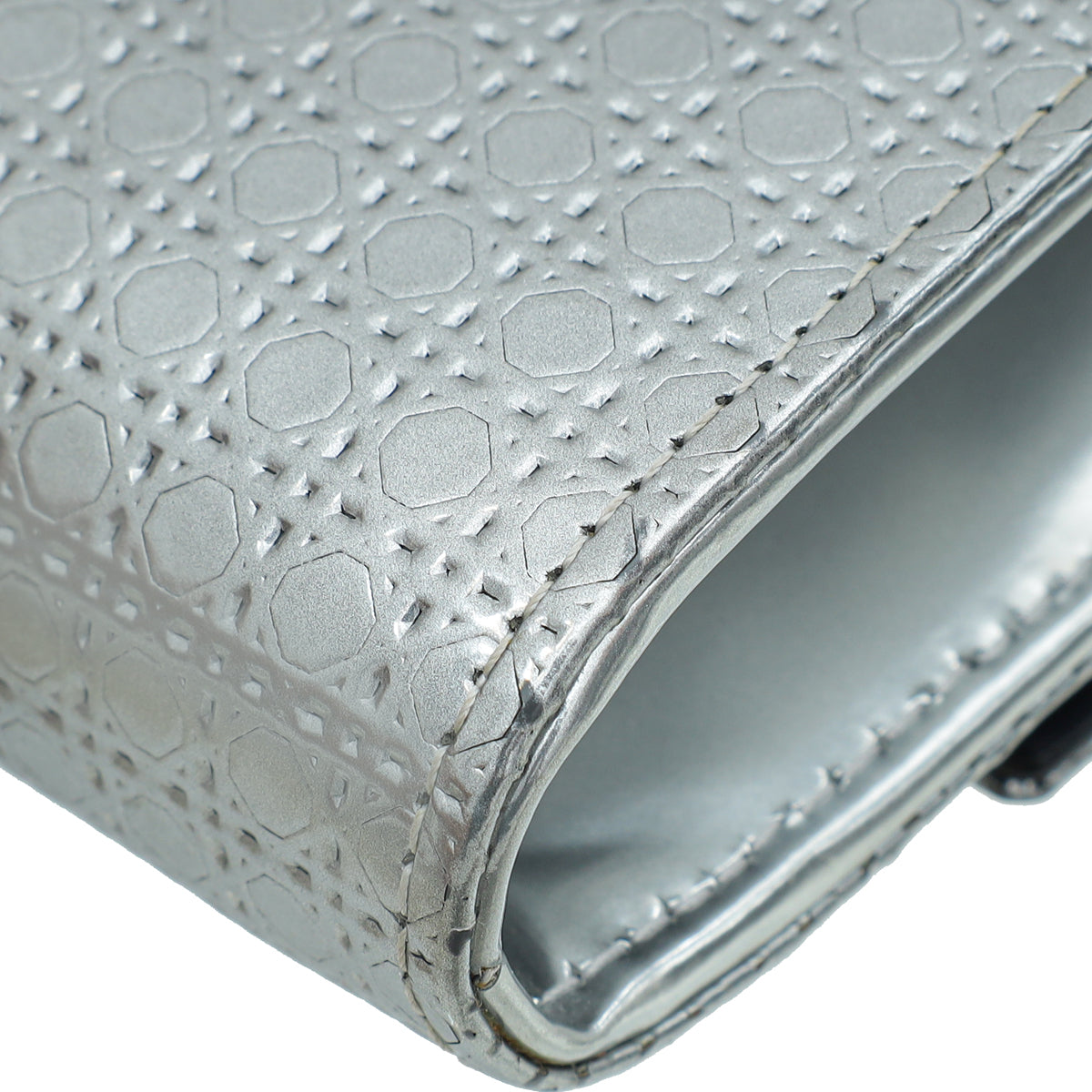 Christian Dior Silver Metallic Micro-Cannage Lady Dior Croisiere Chain Wallet