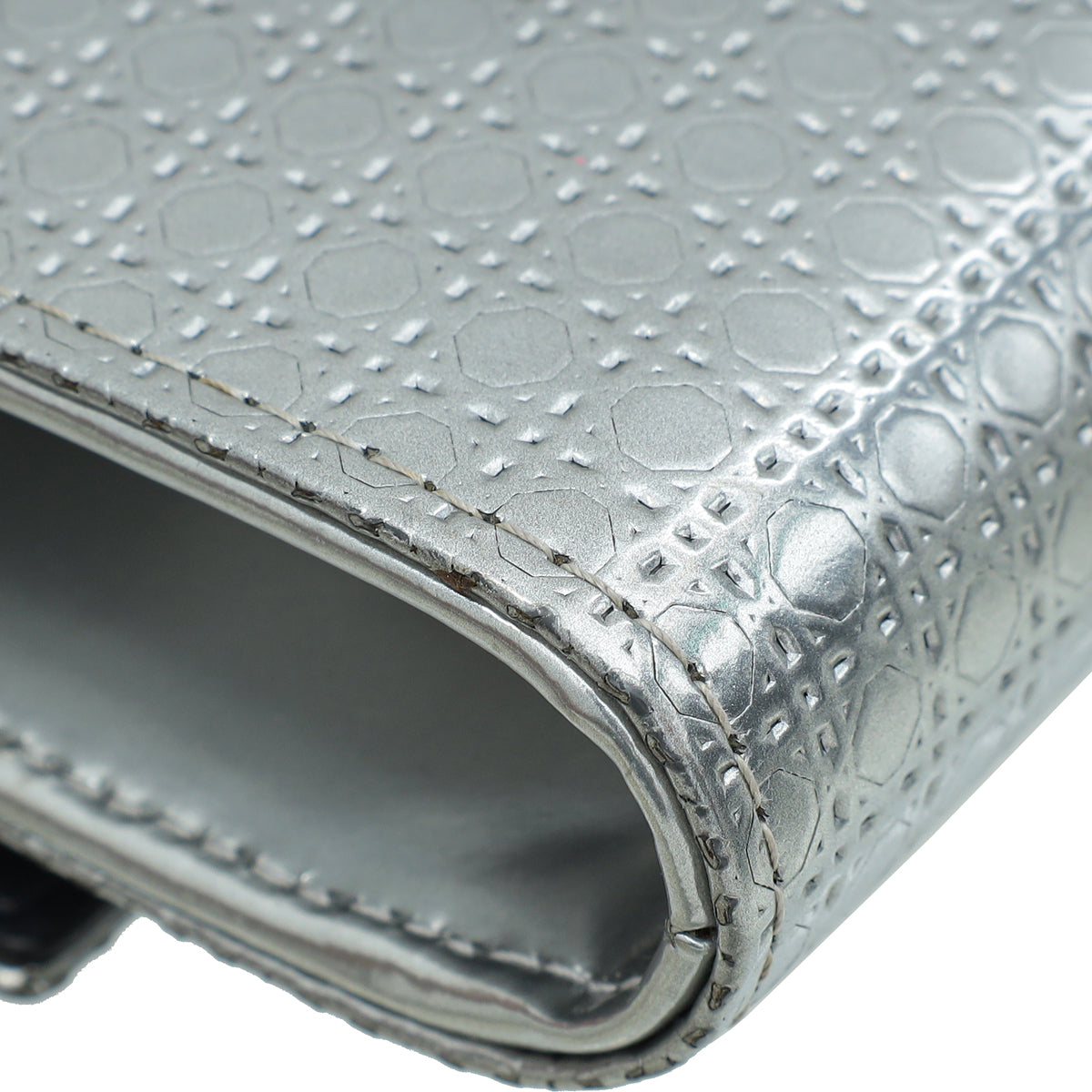 Christian Dior Silver Metallic Micro-Cannage Lady Dior Croisiere Chain Wallet