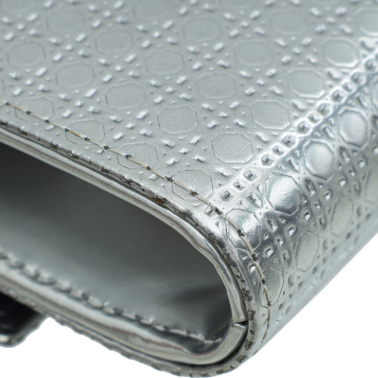 Load image into Gallery viewer, Christian Dior Silver Metallic Micro-Cannage Lady Dior Croisiere Chain Wallet
