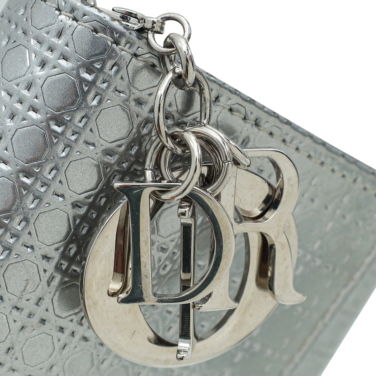 Christian Dior Silver Metallic Micro-Cannage Lady Dior Croisiere Chain Wallet