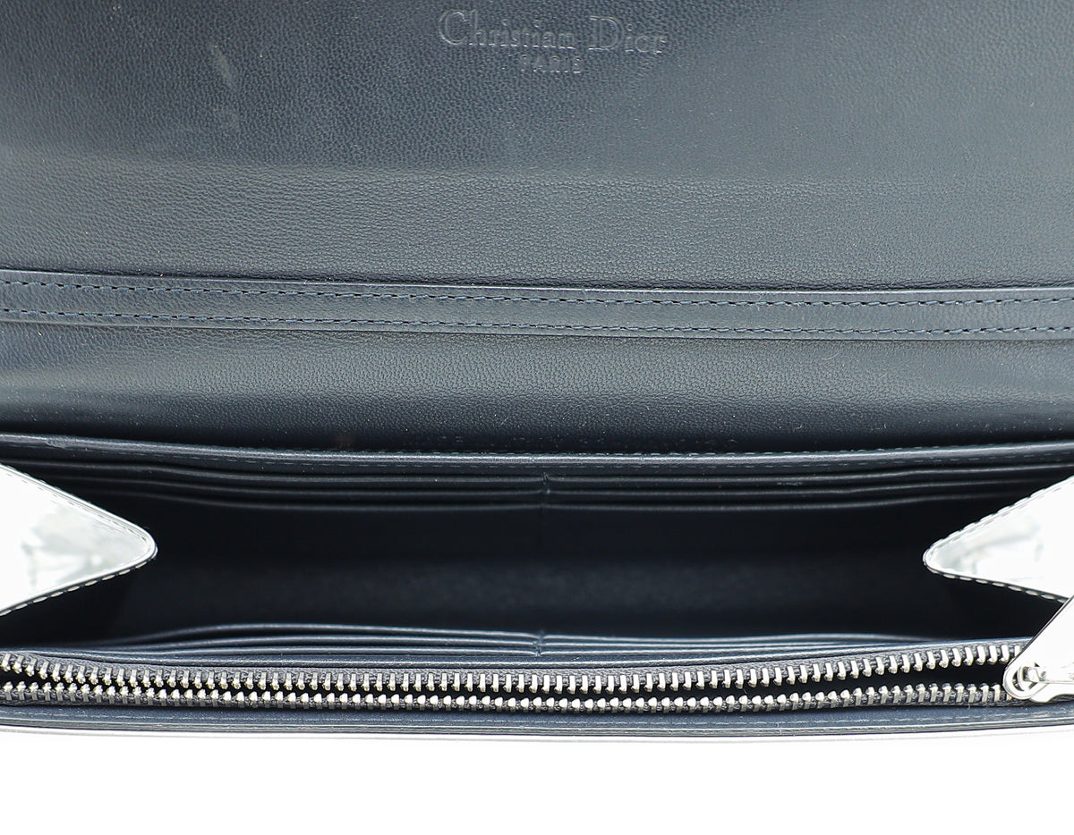 Christian Dior Silver Metallic Micro-Cannage Lady Dior Croisiere Chain Wallet