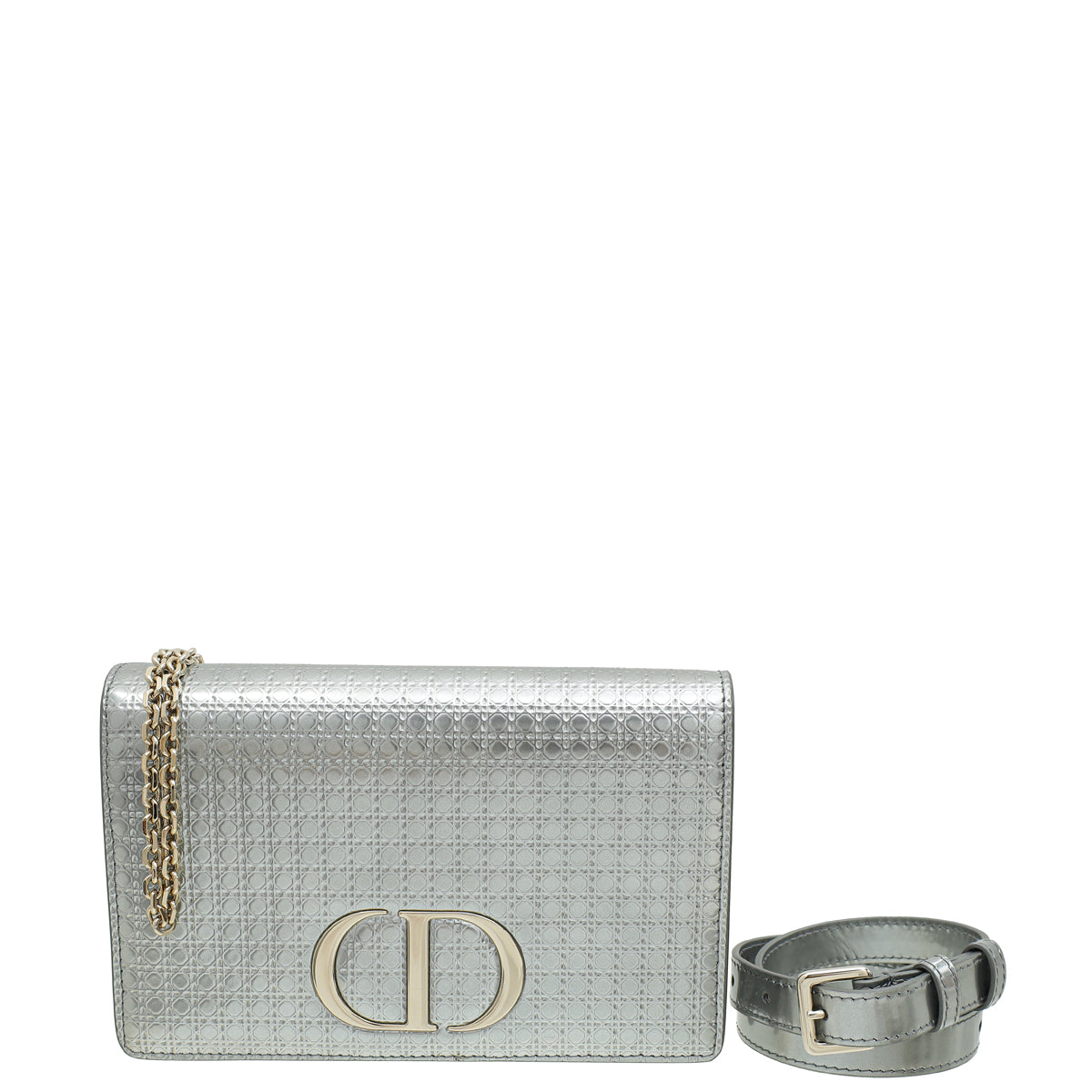 Christian Dior Silver 30 Montaigne Micro Cannage 2 In 1 Pouch
