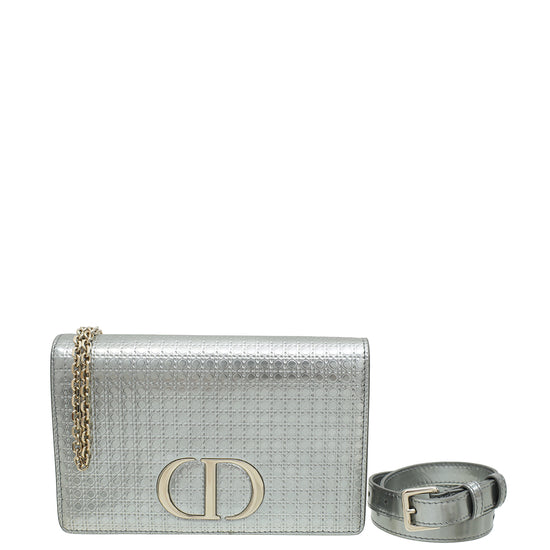 Christian Dior Silver 30 Montaigne Micro Cannage 2 In 1 Pouch